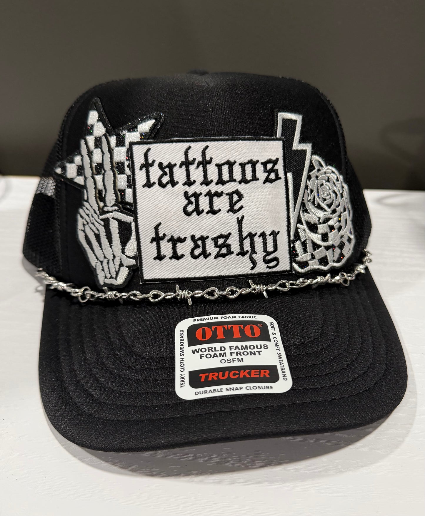 Tattoos Are Trashy (B&W) Trucker Hat